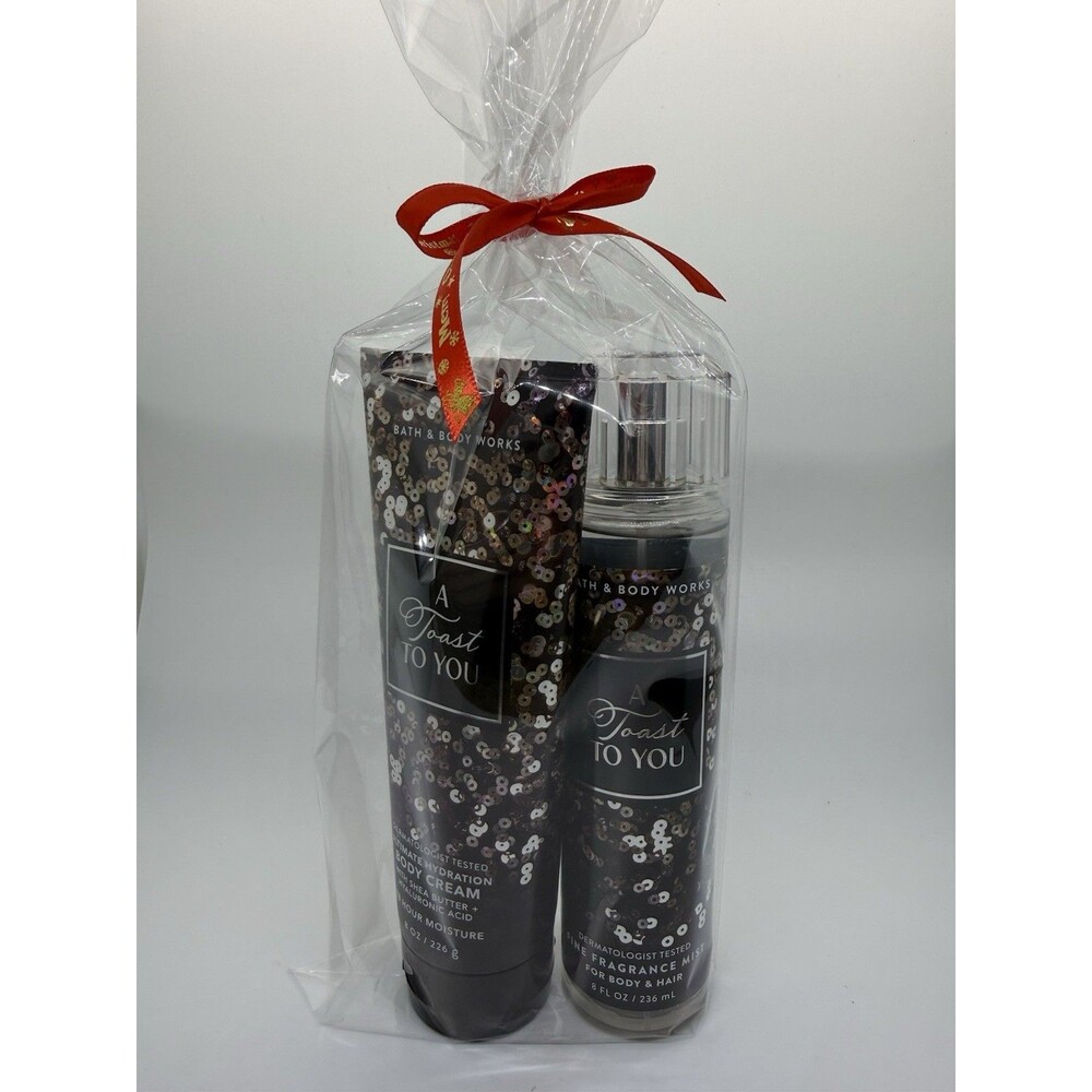 2 PCS BATH & BODY WORKS A TOAST TO YOU FRAGRANCE MIST 8FLOZ & BODY CREAM 8FLOZ
